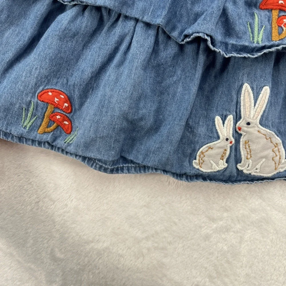 Baby Boden Tiered Applique Dress Baby Girls 12-18m Forest Animals Mushrooms